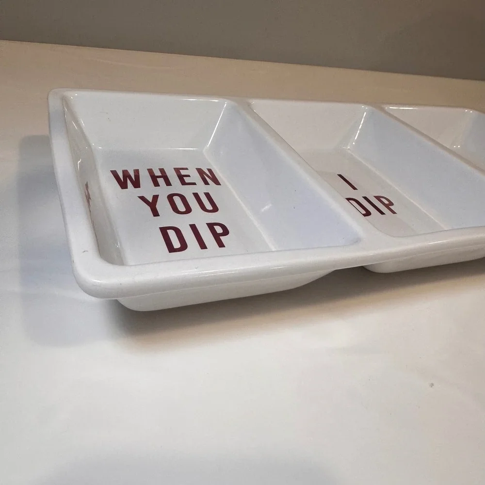 When You‎ Dip I Dip We Dip Divided Serving Tray White Ceramic Party Platter